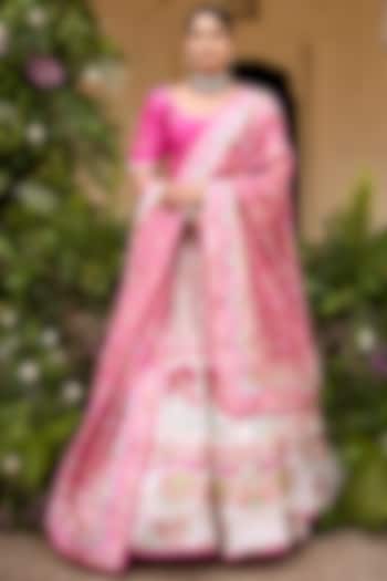 Pink & White Vasansi Silk Sequins Embroidered Wedding Lehenga Set by Vasansi Jaipur at Pernia's Pop Up Shop