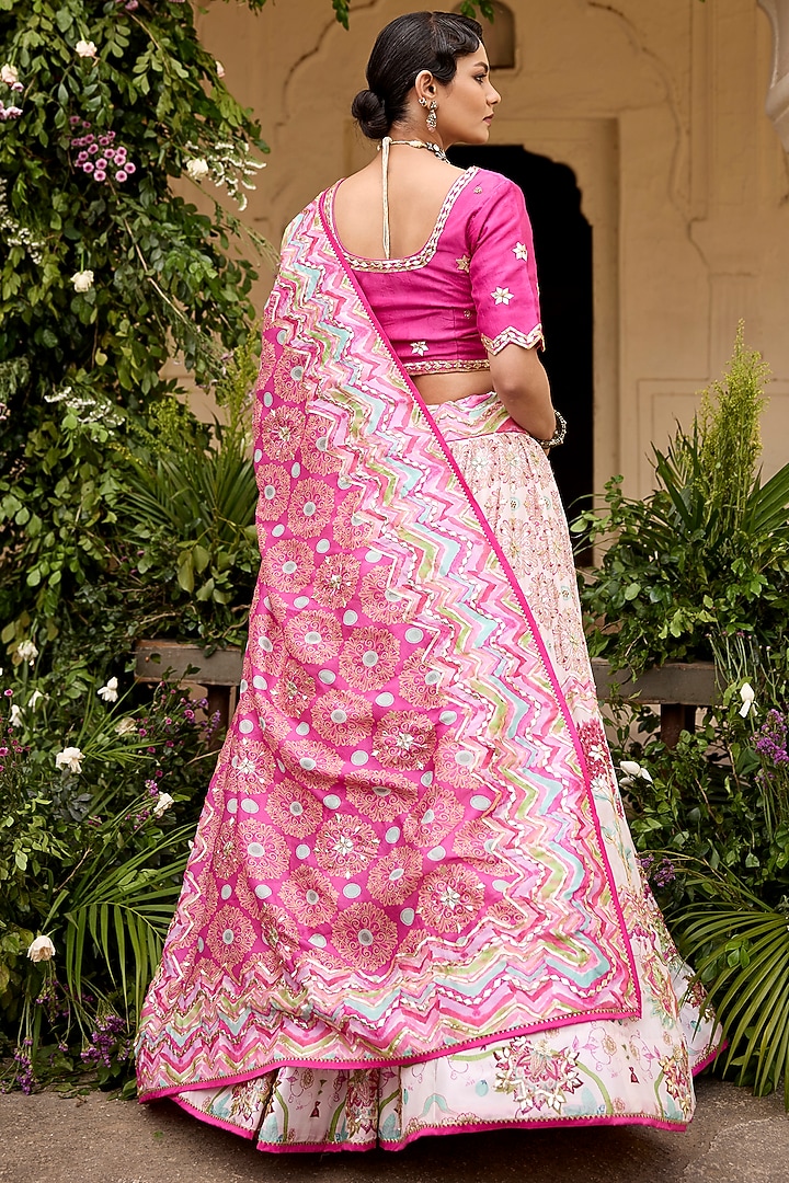 Pink & White Vasansi Silk Sequins Embroidered Wedding Lehenga Set by Vasansi Jaipur at Pernia's Pop Up Shop