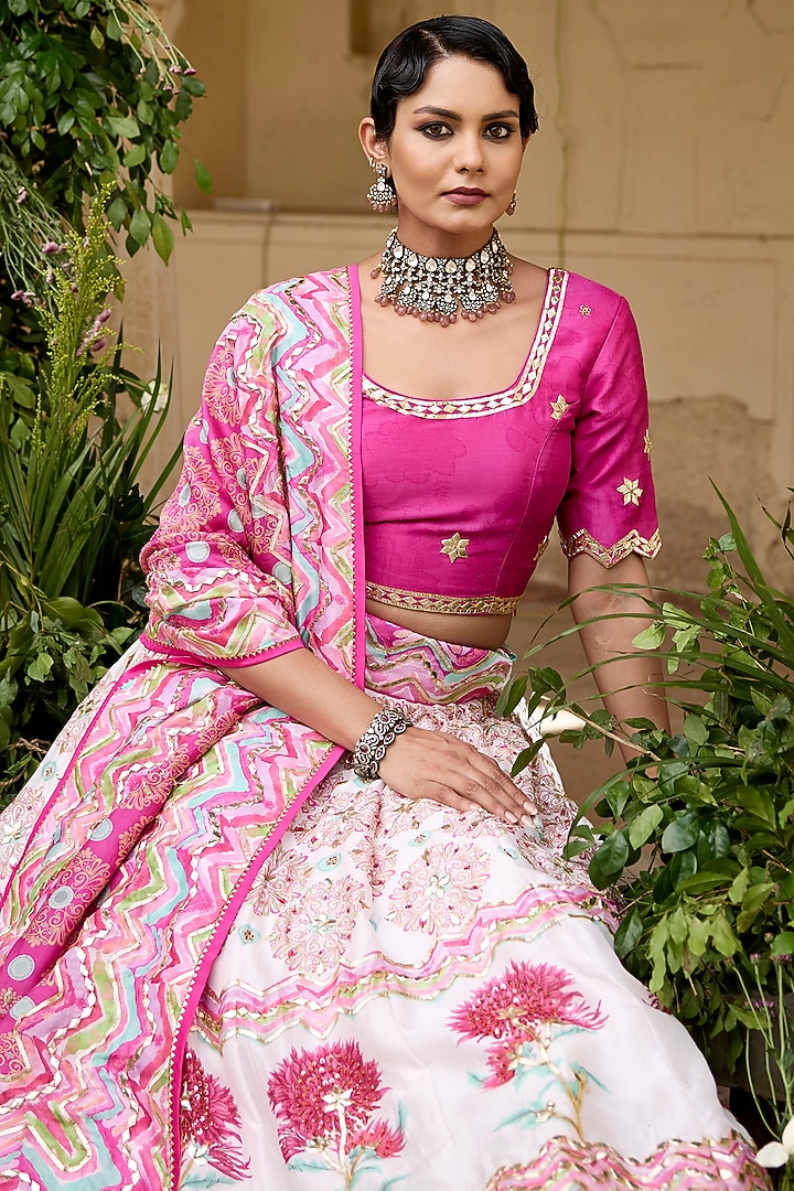 Pink & White Vasansi Silk Sequins Embroidered Wedding Lehenga Set by Vasansi Jaipur at Pernia's Pop Up Shop