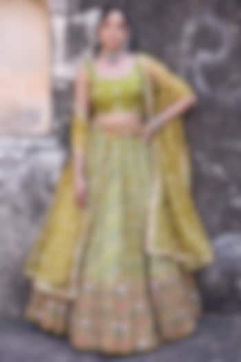 Green Vasansi Silk Cutdana Work Wedding Lehenga Set by Vasansi Jaipur at Pernia's Pop Up Shop