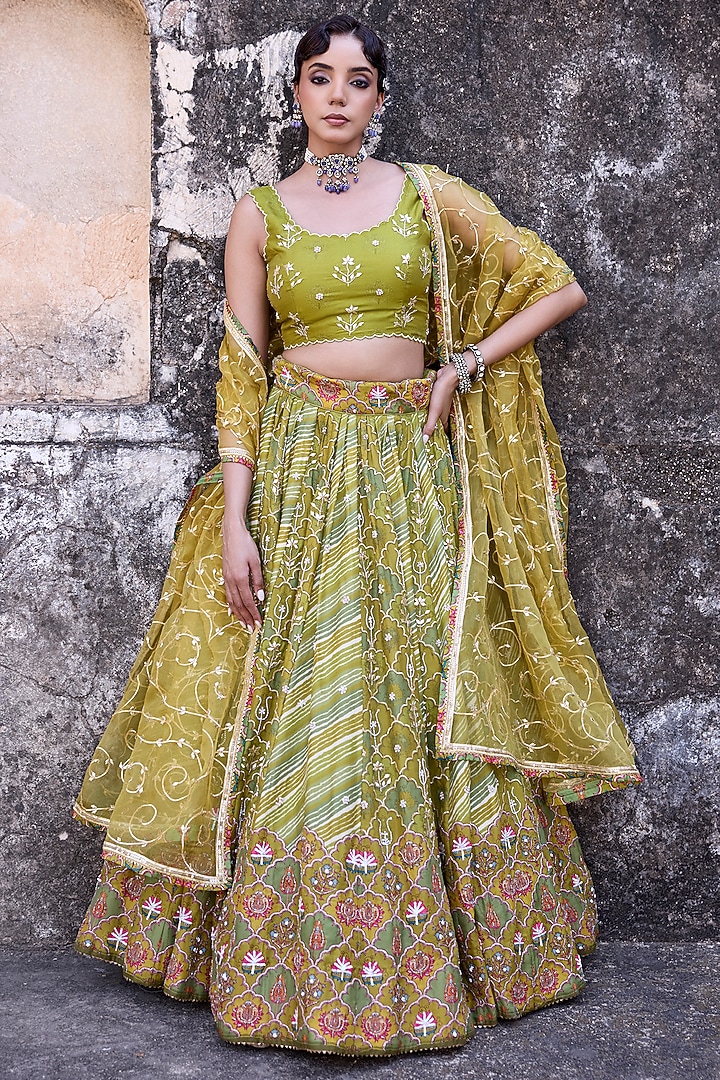Green Vasansi Silk Cutdana Work Wedding Lehenga Set by Vasansi Jaipur at Pernia's Pop Up Shop