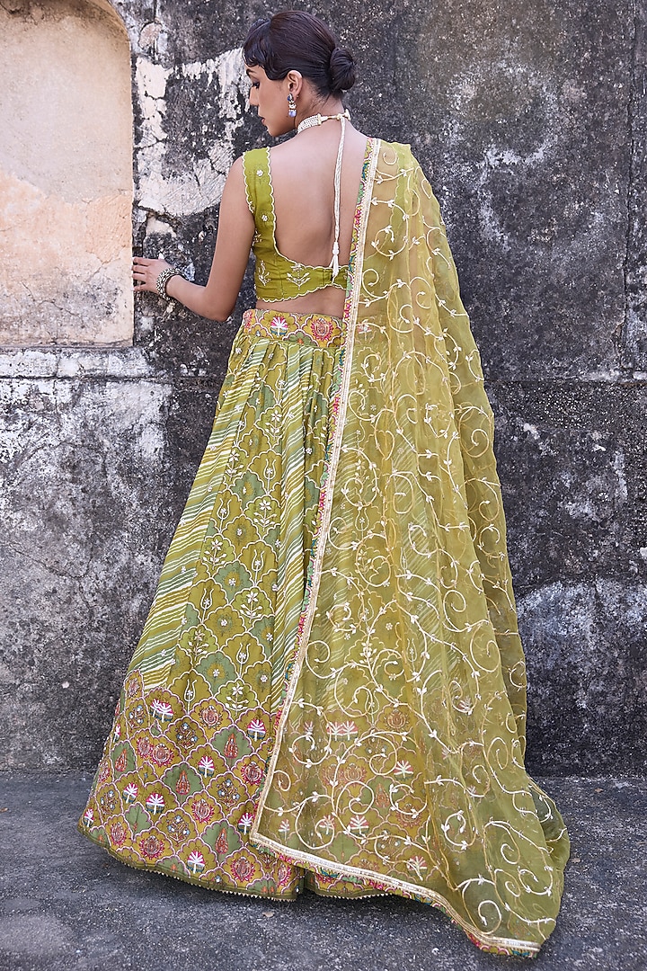 Green Vasansi Silk Cutdana Work Wedding Lehenga Set by Vasansi Jaipur at Pernia's Pop Up Shop