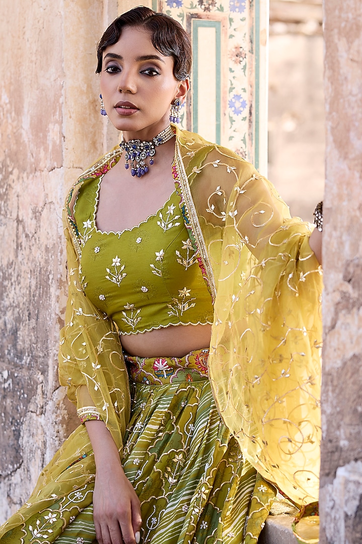 Green Vasansi Silk Cutdana Work Wedding Lehenga Set by Vasansi Jaipur at Pernia's Pop Up Shop