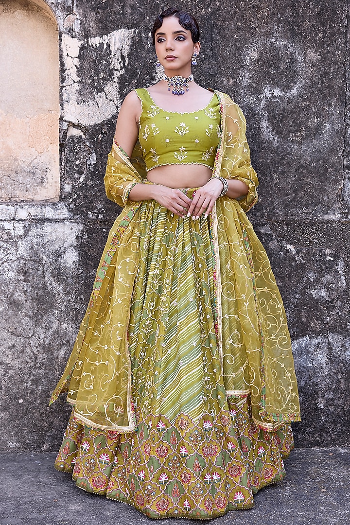 Green Vasansi Silk Cutdana Work Wedding Lehenga Set by Vasansi Jaipur at Pernia's Pop Up Shop