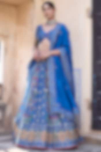 Blue Vasansi Silk Cutdana Work Wedding Lehenga Set by Vasansi Jaipur at Pernia's Pop Up Shop