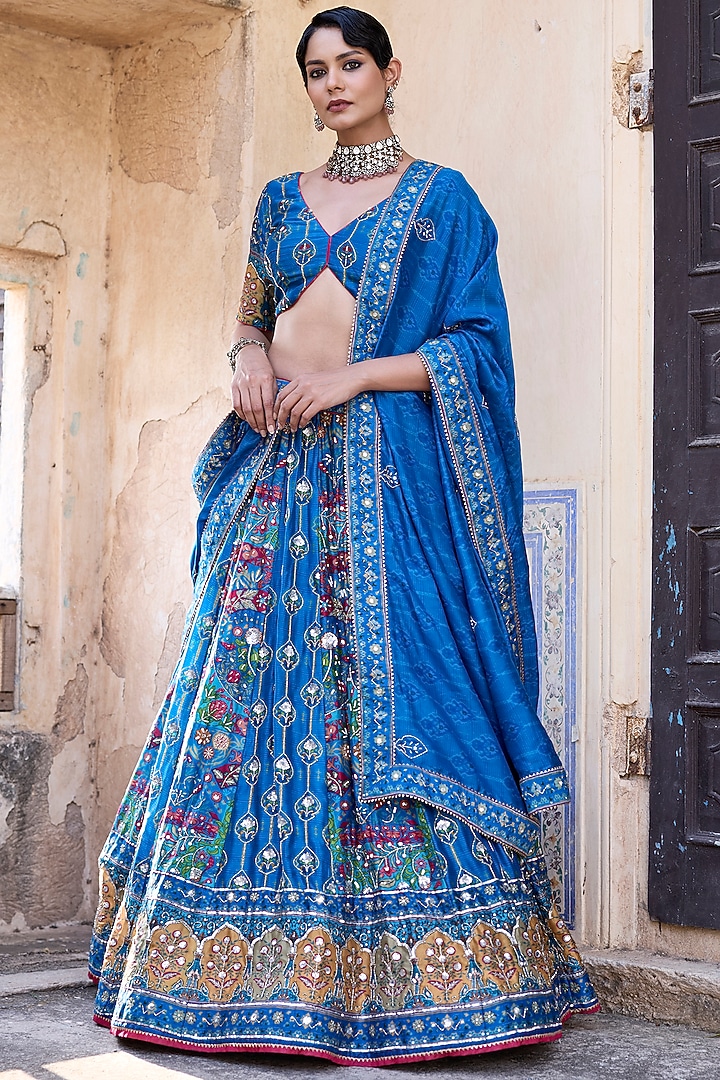 Blue Vasansi Silk Cutdana Work Wedding Lehenga Set by Vasansi Jaipur at Pernia's Pop Up Shop