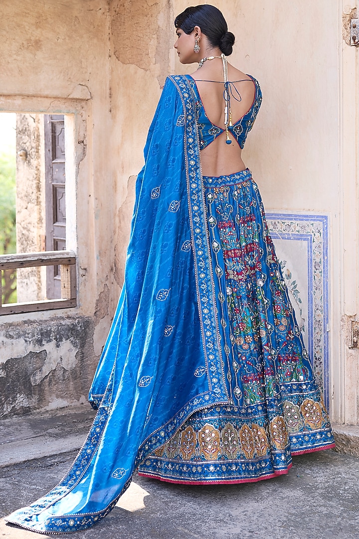 Blue Vasansi Silk Cutdana Work Wedding Lehenga Set by Vasansi Jaipur at Pernia's Pop Up Shop