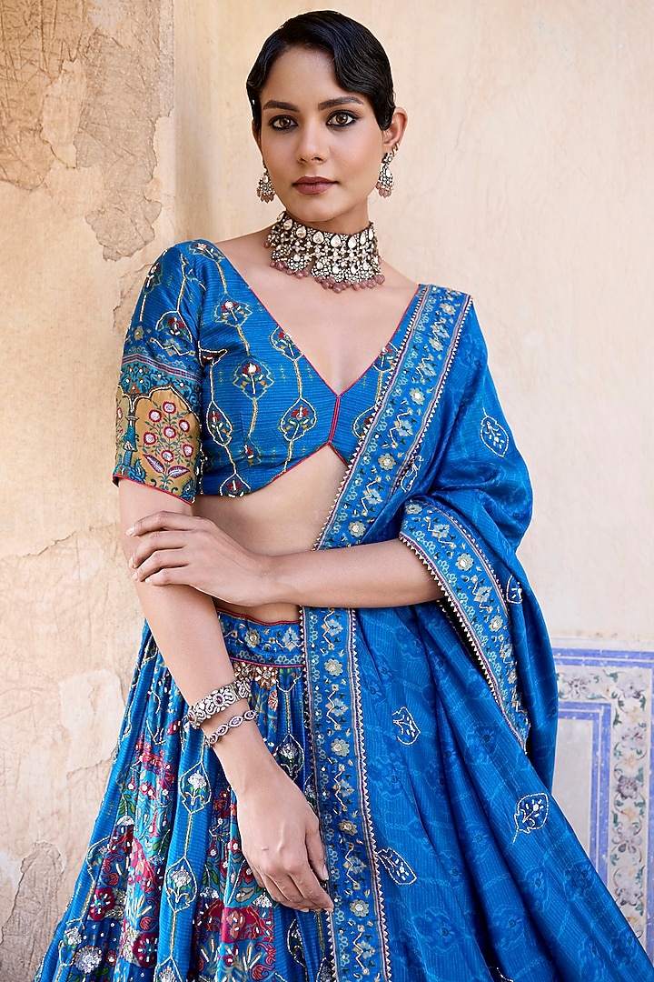 Blue Vasansi Silk Cutdana Work Wedding Lehenga Set by Vasansi Jaipur at Pernia's Pop Up Shop