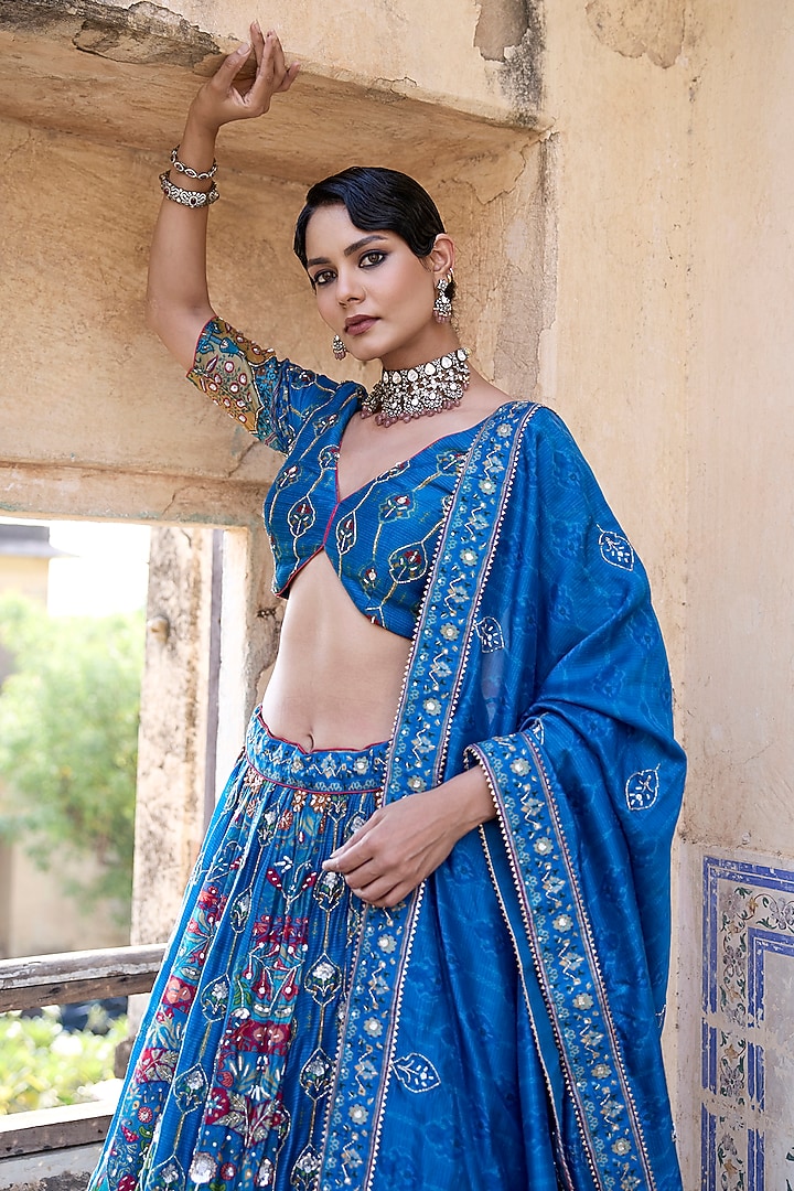 Blue Vasansi Silk Cutdana Work Wedding Lehenga Set by Vasansi Jaipur at Pernia's Pop Up Shop