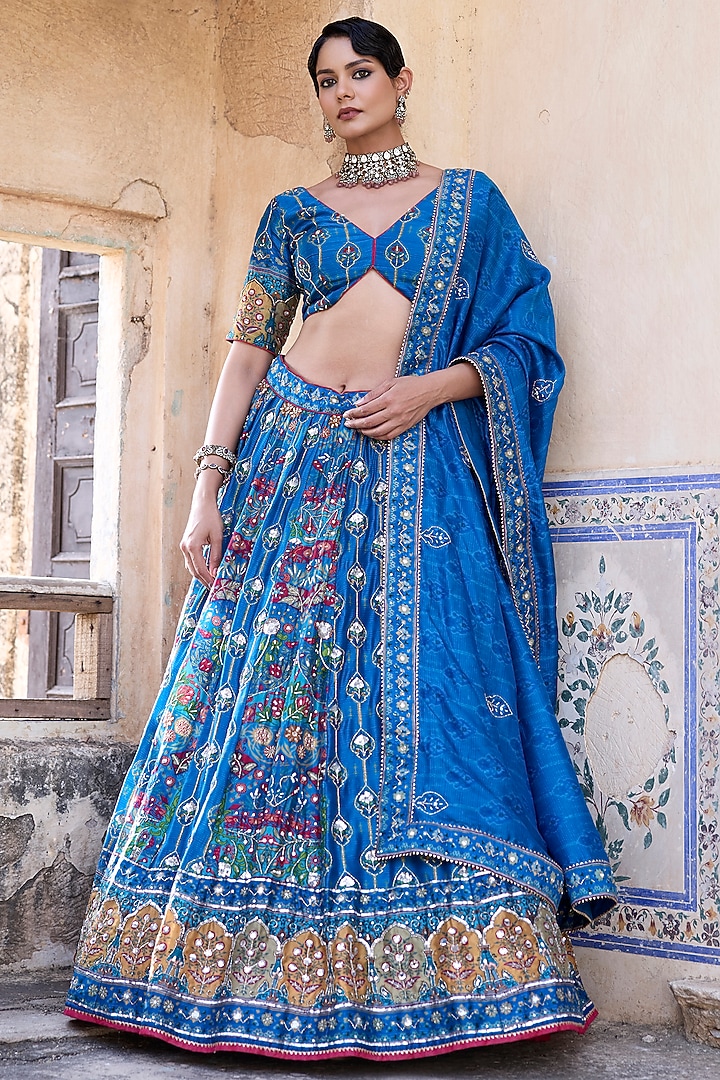 Blue Vasansi Silk Cutdana Work Wedding Lehenga Set by Vasansi Jaipur at Pernia's Pop Up Shop