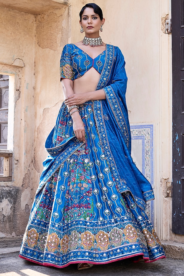 Blue Vasansi Silk Cutdana Work Wedding Lehenga Set by Vasansi Jaipur at Pernia's Pop Up Shop