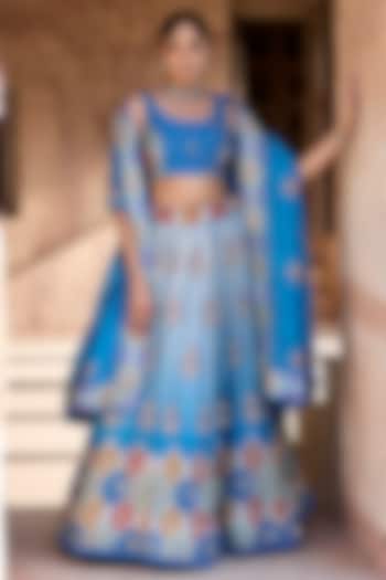 Blue Ombre Vasansi Silk Cutdana Work Wedding Lehenga Set by Vasansi Jaipur at Pernia's Pop Up Shop