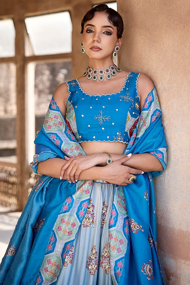 Blue Ombre Vasansi Silk Cutdana Work Wedding Lehenga Set by Vasansi Jaipur at Pernia's Pop Up Shop