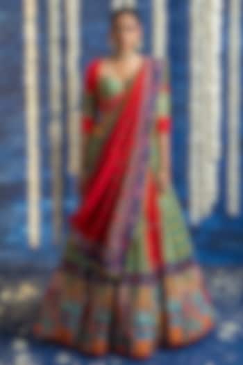 Multi-Colored Vasansi Silk Mirror Embroidered Wedding Lehenga Set by Vasansi Jaipur at Pernia's Pop Up Shop