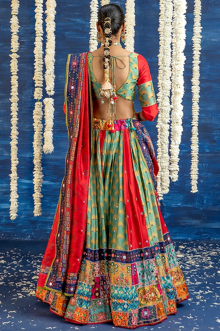 Multi-Colored Vasansi Silk Mirror Embroidered Wedding Lehenga Set by Vasansi Jaipur at Pernia's Pop Up Shop