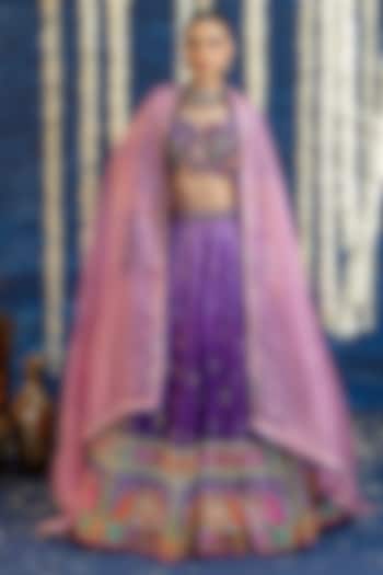 Violet Ombre Vasansi Silk Hand Embroidered Wedding Lehenga Set by Vasansi Jaipur at Pernia's Pop Up Shop