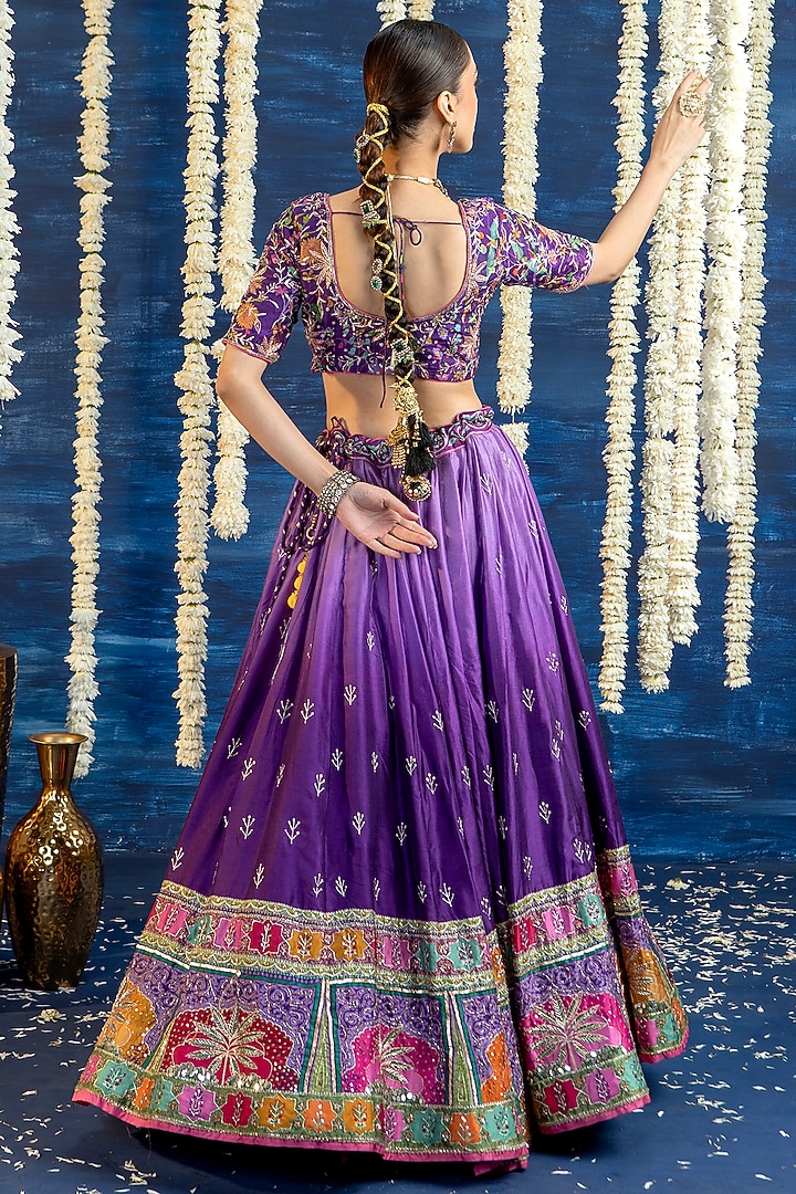 Violet Ombre Vasansi Silk Hand Embroidered Wedding Lehenga Set by Vasansi Jaipur at Pernia's Pop Up Shop