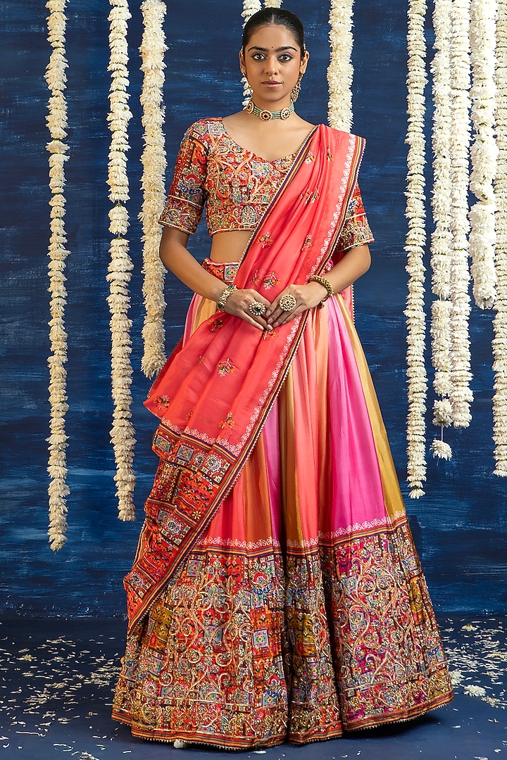Multi-Colored Vasansi Silk Gota Work Wedding Lehenga Set by Vasansi Jaipur at Pernia's Pop Up Shop