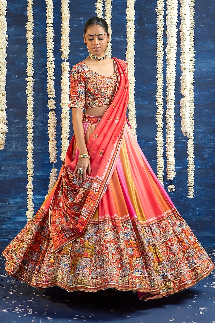 Multi-Colored Vasansi Silk Gota Work Wedding Lehenga Set by Vasansi Jaipur at Pernia's Pop Up Shop