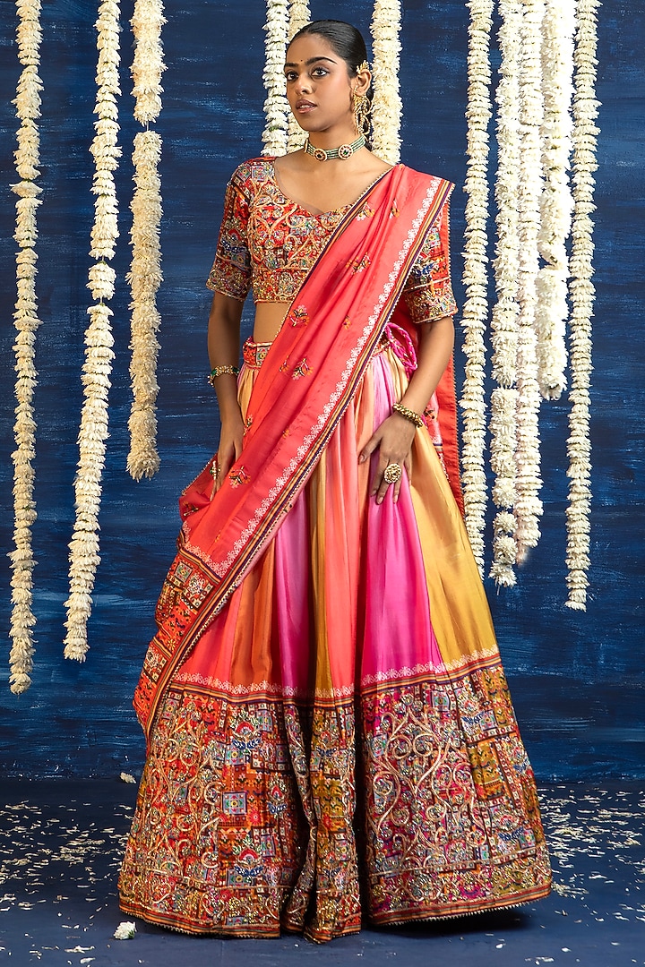 Multi-Colored Vasansi Silk Gota Work Wedding Lehenga Set by Vasansi Jaipur at Pernia's Pop Up Shop