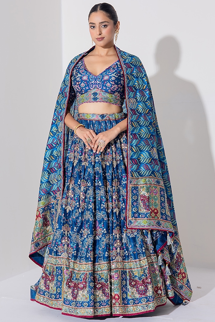 Blue Vasansi Silk Cutdana Embroidered Wedding Lehenga Set by Vasansi Jaipur at Pernia's Pop Up Shop