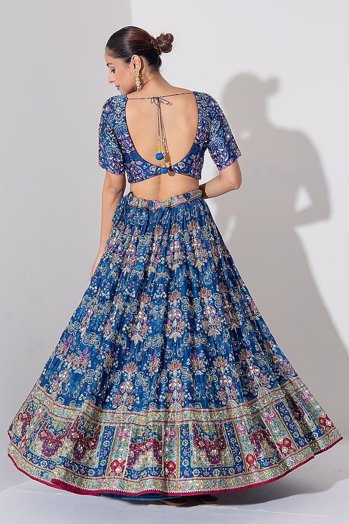 Blue Vasansi Silk Cutdana Embroidered Wedding Lehenga Set by Vasansi Jaipur at Pernia's Pop Up Shop