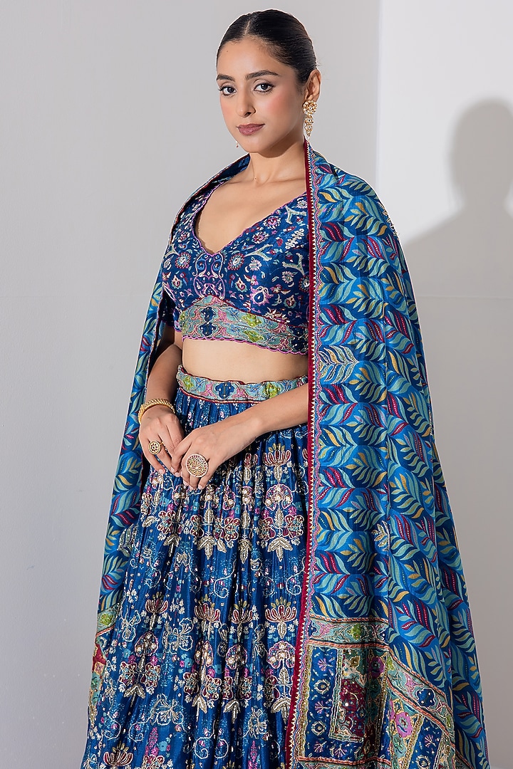 Blue Vasansi Silk Cutdana Embroidered Wedding Lehenga Set by Vasansi Jaipur at Pernia's Pop Up Shop