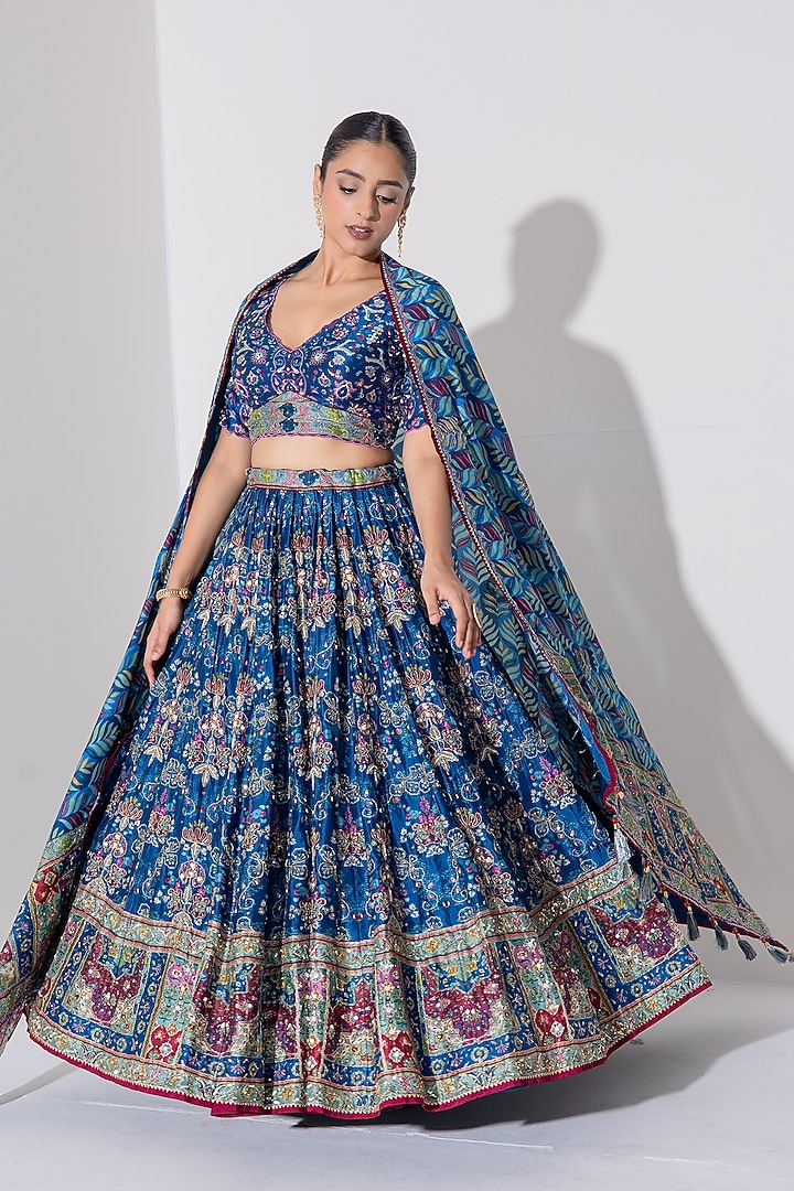 Blue Vasansi Silk Cutdana Embroidered Wedding Lehenga Set by Vasansi Jaipur at Pernia's Pop Up Shop