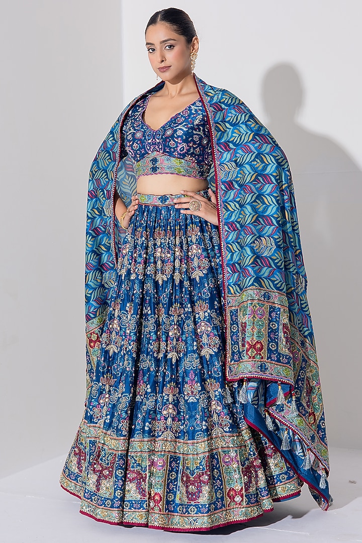 Blue Vasansi Silk Cutdana Embroidered Wedding Lehenga Set by Vasansi Jaipur at Pernia's Pop Up Shop