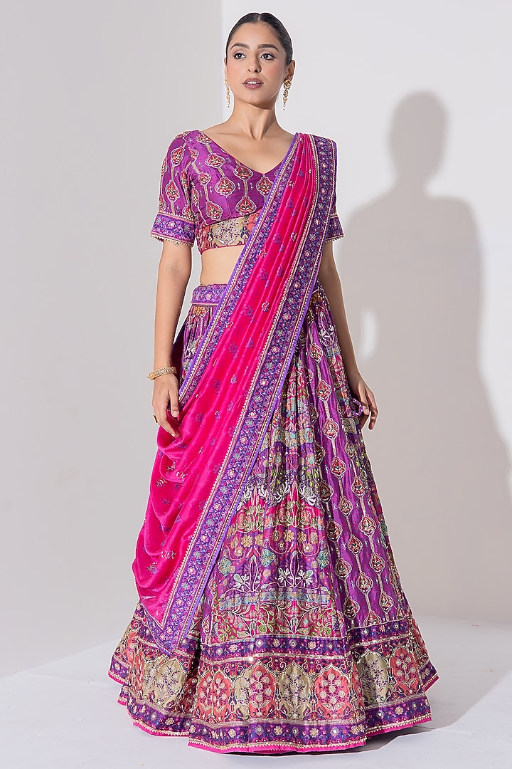 Purple Vasansi Silk Cutdana Embroidered Wedding Lehenga Set by Vasansi Jaipur at Pernia's Pop Up Shop