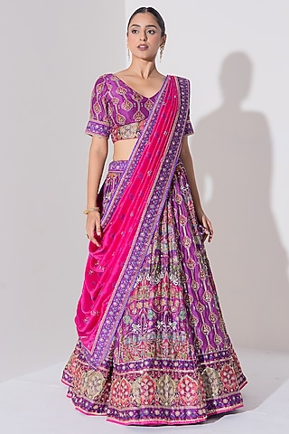 Purple Vasansi Silk Cutdana Embroidered Lehenga Set by Vasansi Jaipur