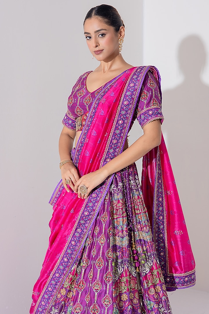 Purple Vasansi Silk Cutdana Embroidered Wedding Lehenga Set by Vasansi Jaipur at Pernia's Pop Up Shop