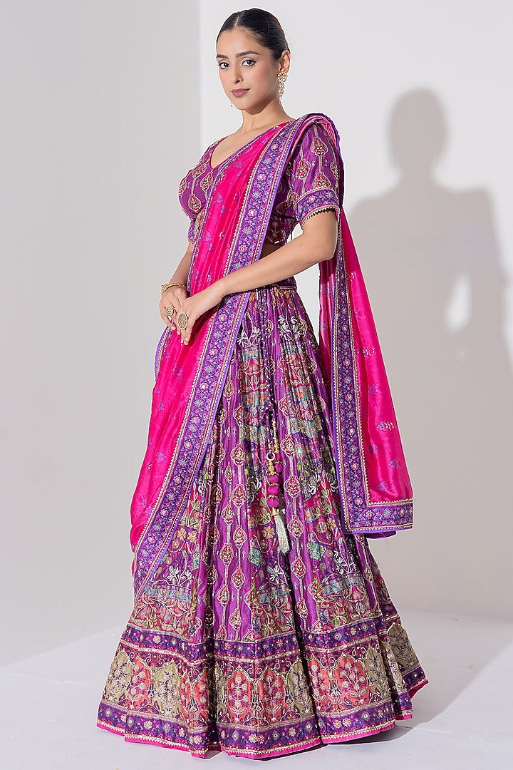 Purple Vasansi Silk Cutdana Embroidered Wedding Lehenga Set by Vasansi Jaipur at Pernia's Pop Up Shop