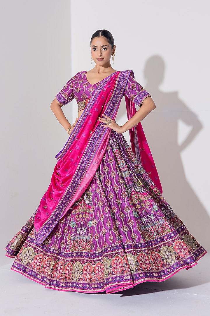 Purple Vasansi Silk Cutdana Embroidered Wedding Lehenga Set by Vasansi Jaipur at Pernia's Pop Up Shop