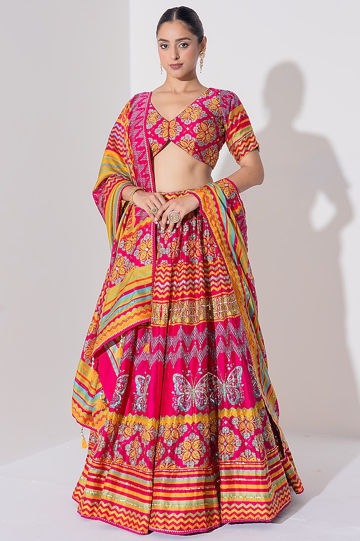 Multi-Colored Vasansi Silk Printed & Embroidered Wedding Lehenga Set by Vasansi Jaipur at Pernia's Pop Up Shop