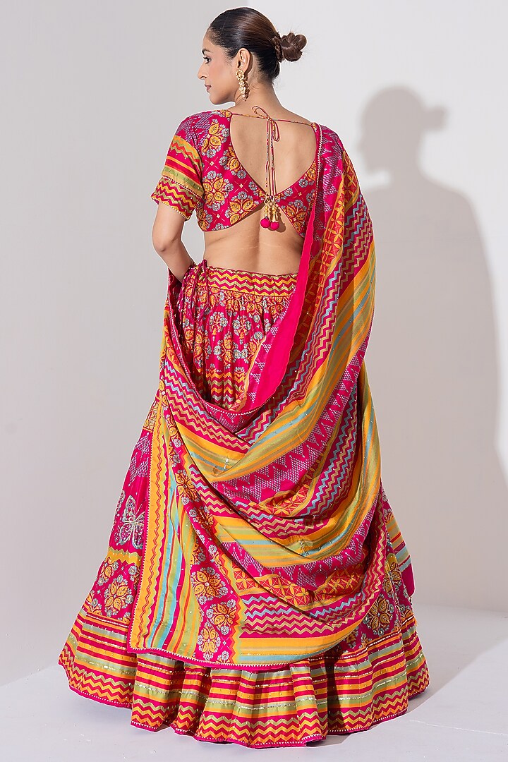 Multi-Colored Vasansi Silk Printed & Embroidered Wedding Lehenga Set by Vasansi Jaipur at Pernia's Pop Up Shop