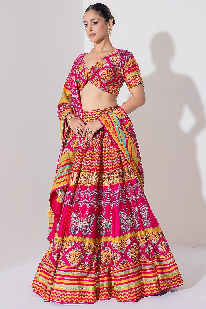 Multi-Colored Vasansi Silk Printed & Embroidered Wedding Lehenga Set by Vasansi Jaipur at Pernia's Pop Up Shop