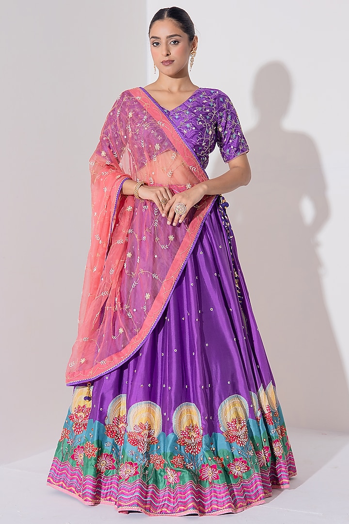 Purple Vasansi Silk Cutdana Embroidered Wedding Lehenga Set by Vasansi Jaipur at Pernia's Pop Up Shop