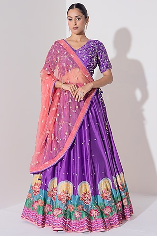 Purple Vasansi Silk Cutdana Embroidered Lehenga Set by Vasansi Jaipur