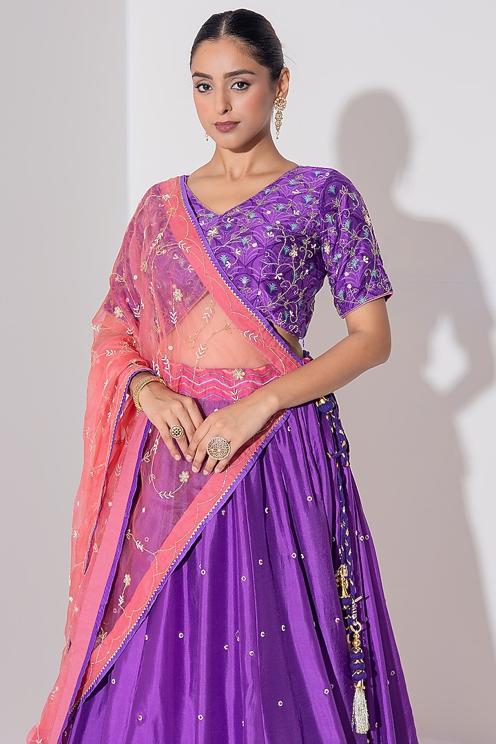 Purple Vasansi Silk Cutdana Embroidered Wedding Lehenga Set by Vasansi Jaipur at Pernia's Pop Up Shop