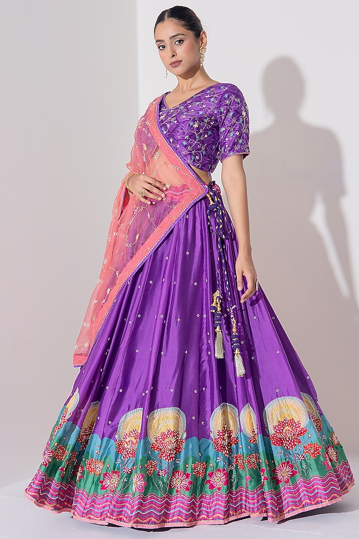 Purple Vasansi Silk Cutdana Embroidered Wedding Lehenga Set by Vasansi Jaipur at Pernia's Pop Up Shop