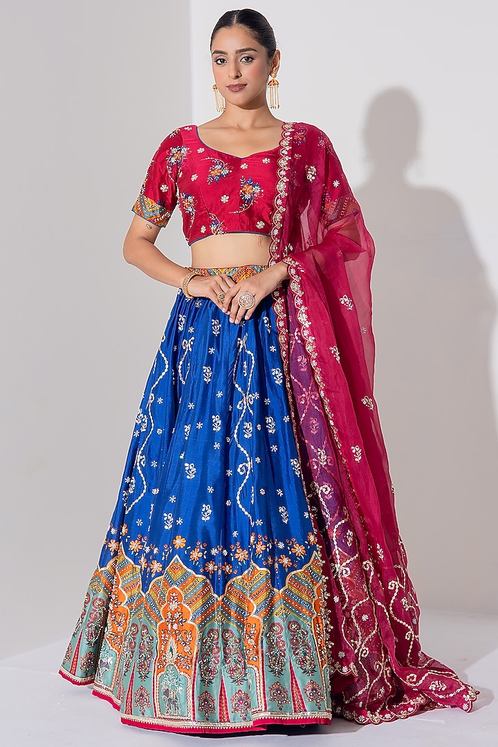 Blue Vasansi Silk Zardosi Embroidered Wedding Lehenga Set by Vasansi Jaipur at Pernia's Pop Up Shop