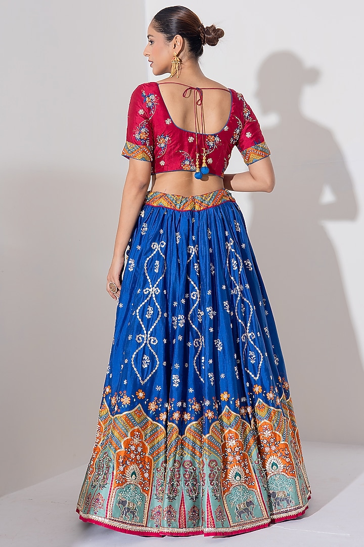 Blue Vasansi Silk Zardosi Embroidered Wedding Lehenga Set by Vasansi Jaipur at Pernia's Pop Up Shop