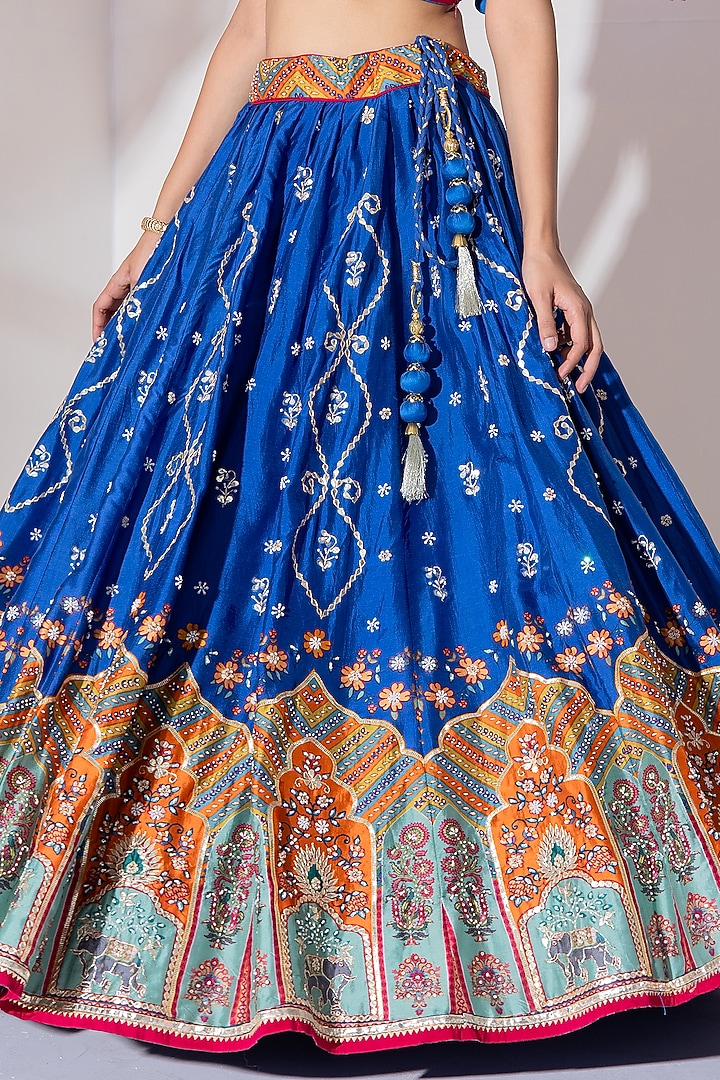Blue Vasansi Silk Zardosi Embroidered Wedding Lehenga Set by Vasansi Jaipur at Pernia's Pop Up Shop