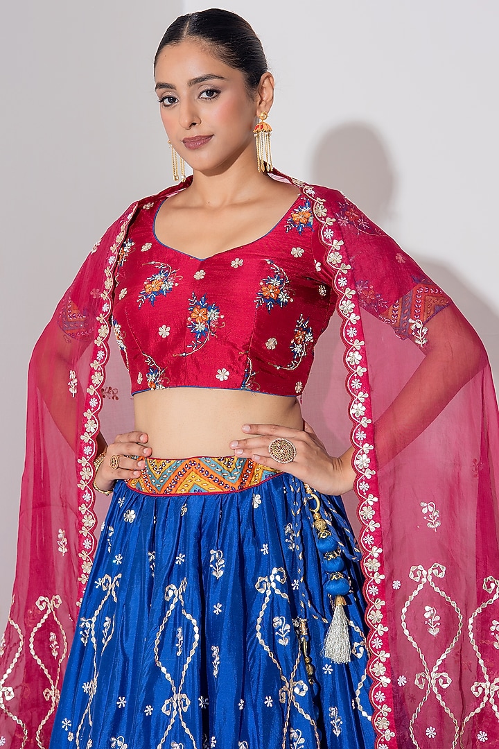 Blue Vasansi Silk Zardosi Embroidered Wedding Lehenga Set by Vasansi Jaipur at Pernia's Pop Up Shop
