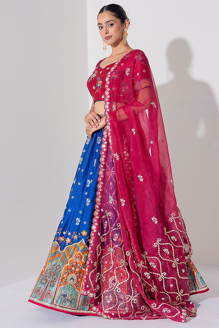 Blue Vasansi Silk Zardosi Embroidered Wedding Lehenga Set by Vasansi Jaipur at Pernia's Pop Up Shop