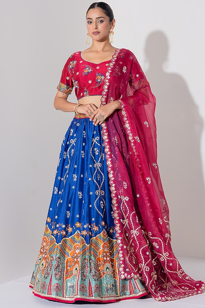 Blue Vasansi Silk Zardosi Embroidered Wedding Lehenga Set by Vasansi Jaipur at Pernia's Pop Up Shop