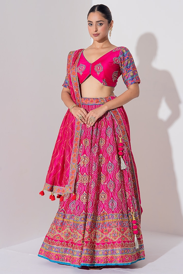 Pink Vasansi Silk Printed & Embroidered Wedding Lehenga Set by Vasansi Jaipur at Pernia's Pop Up Shop
