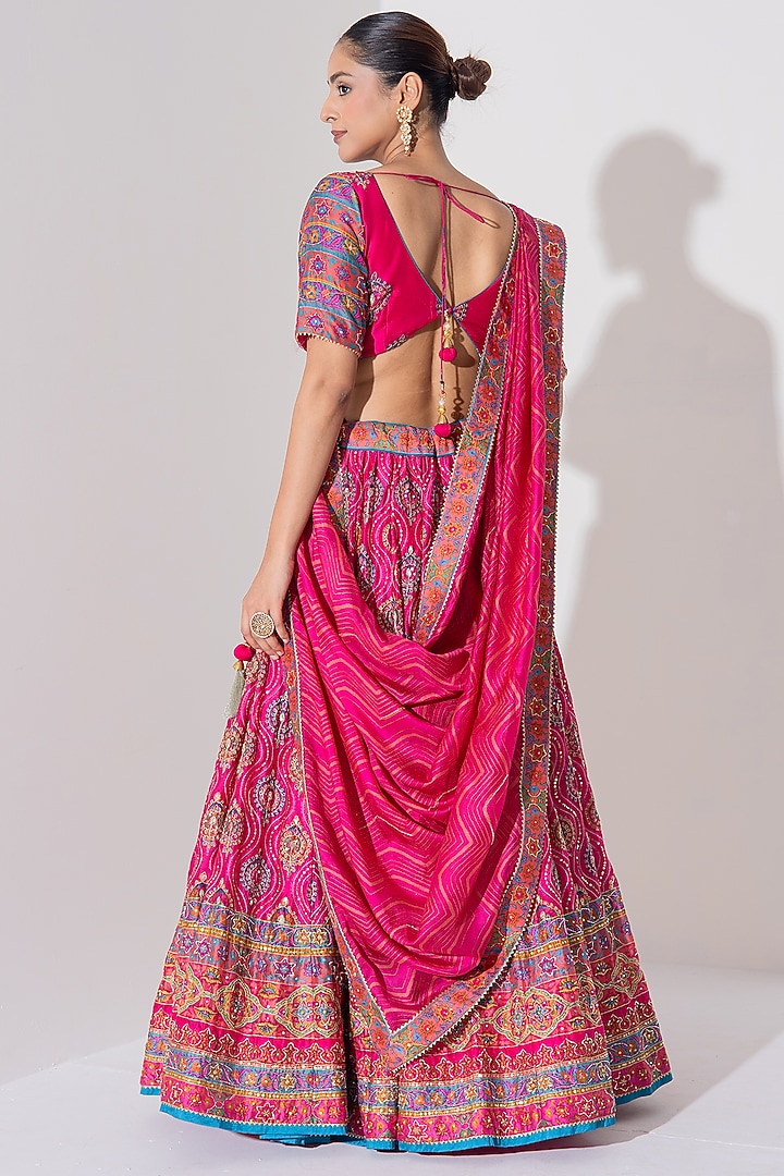 Pink Vasansi Silk Printed & Embroidered Wedding Lehenga Set by Vasansi Jaipur at Pernia's Pop Up Shop