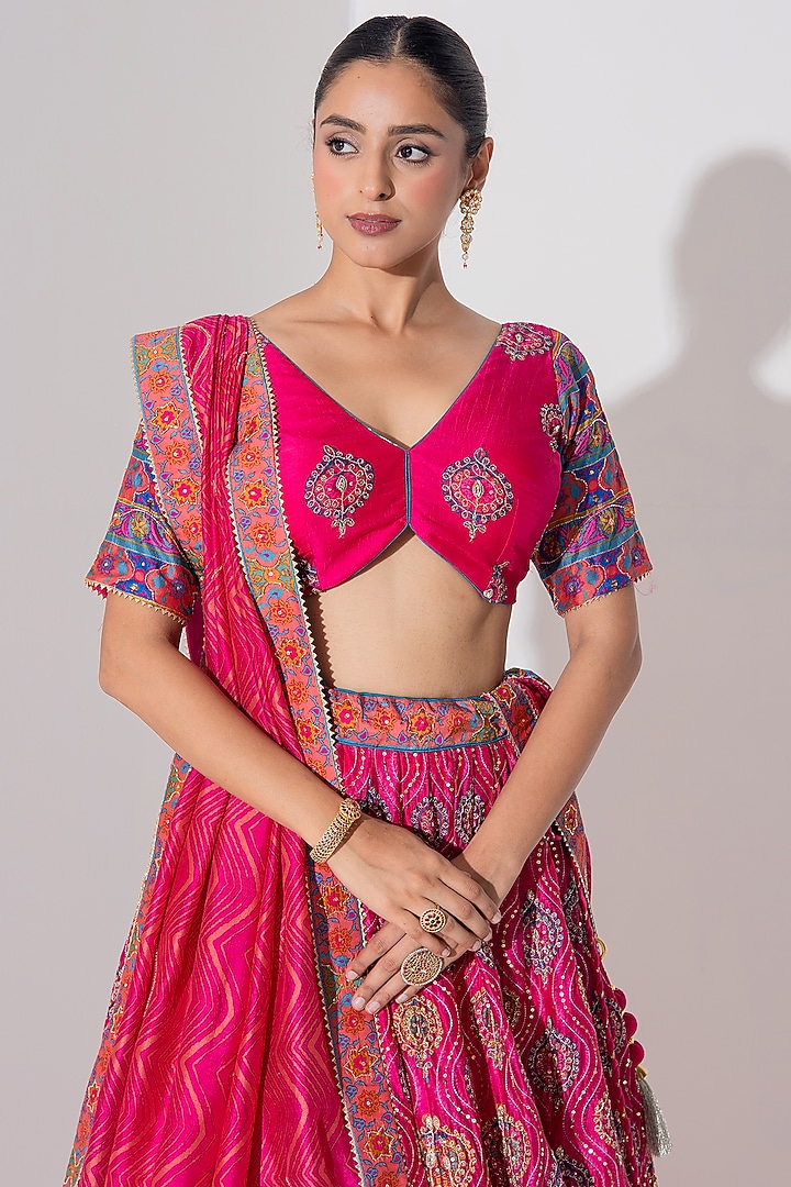 Pink Vasansi Silk Printed & Embroidered Wedding Lehenga Set by Vasansi Jaipur at Pernia's Pop Up Shop